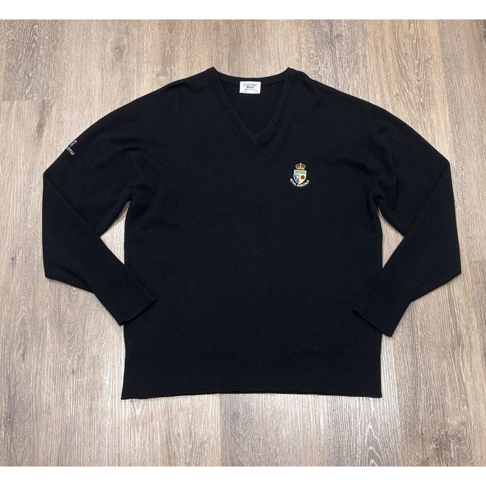 Glenbrae Sweater Mens Large Royal Birkdale Golf Black Merino Lambswool Blend